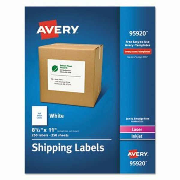 Avery Dennison Avery, WHITE SHIPPING LABELS-BULK PACKS, INKJET/LASER PRINTERS, 8.5 X 11, WHITE, 250PK 95920